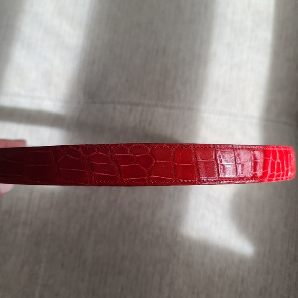 RARE! The Western Boot Red Genuine Alligator Belt with Brass Toad Buckle Sz 30 - Picture 6 of 12